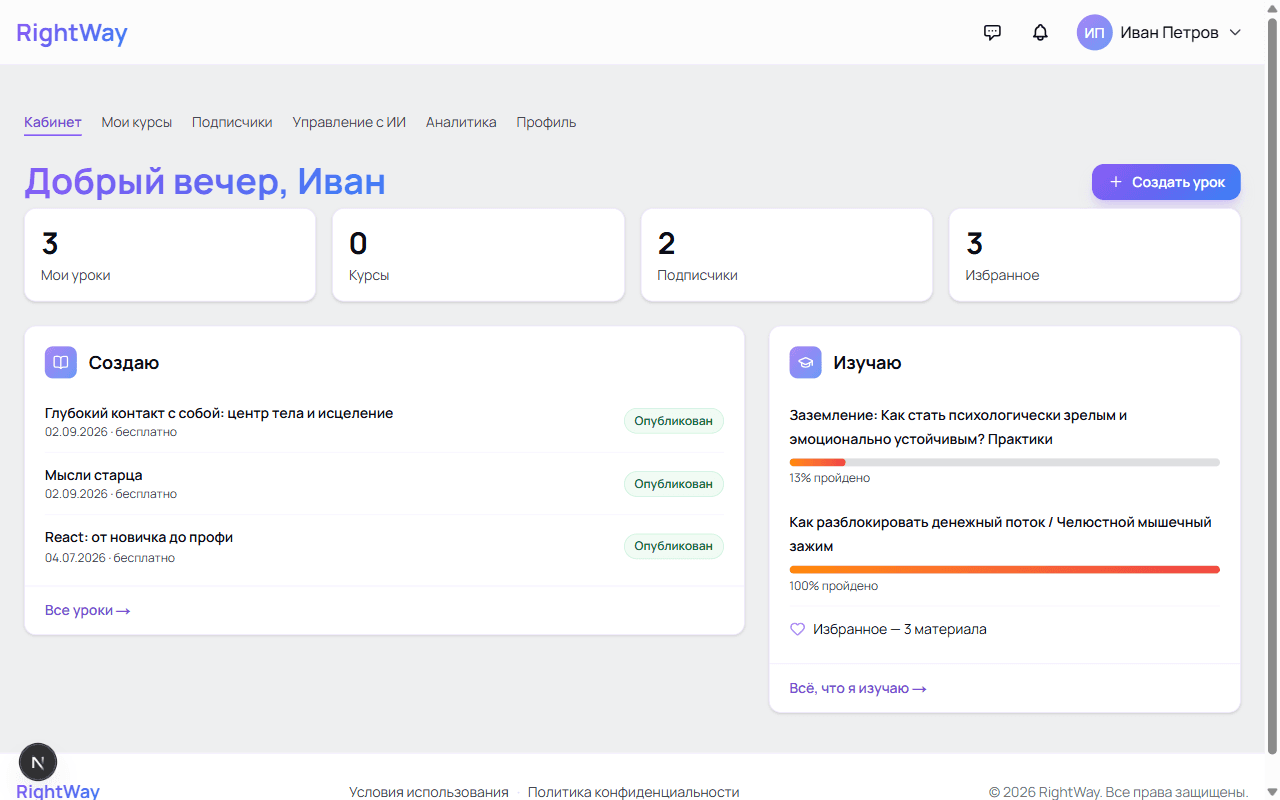 Главная кабинета автора